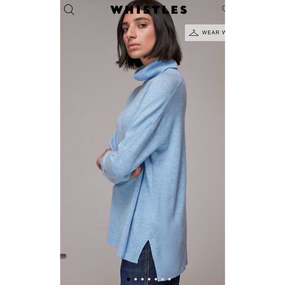 Whistles 100% Cashmere Turtleneck Sweater Blue M Minimalist Quiet Luxury 1780 - Picture 3 of 9
